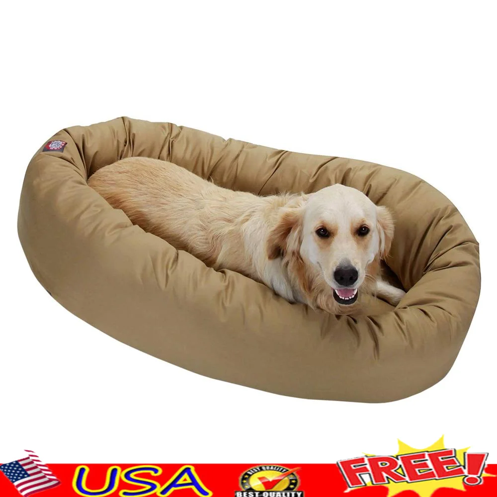 

Calming Dog Bed Waterproof Round Bagel Pet Bed Plush Orthopedic Support Washable Cozy Dog Nest Durable Cushion Pet Resting Place