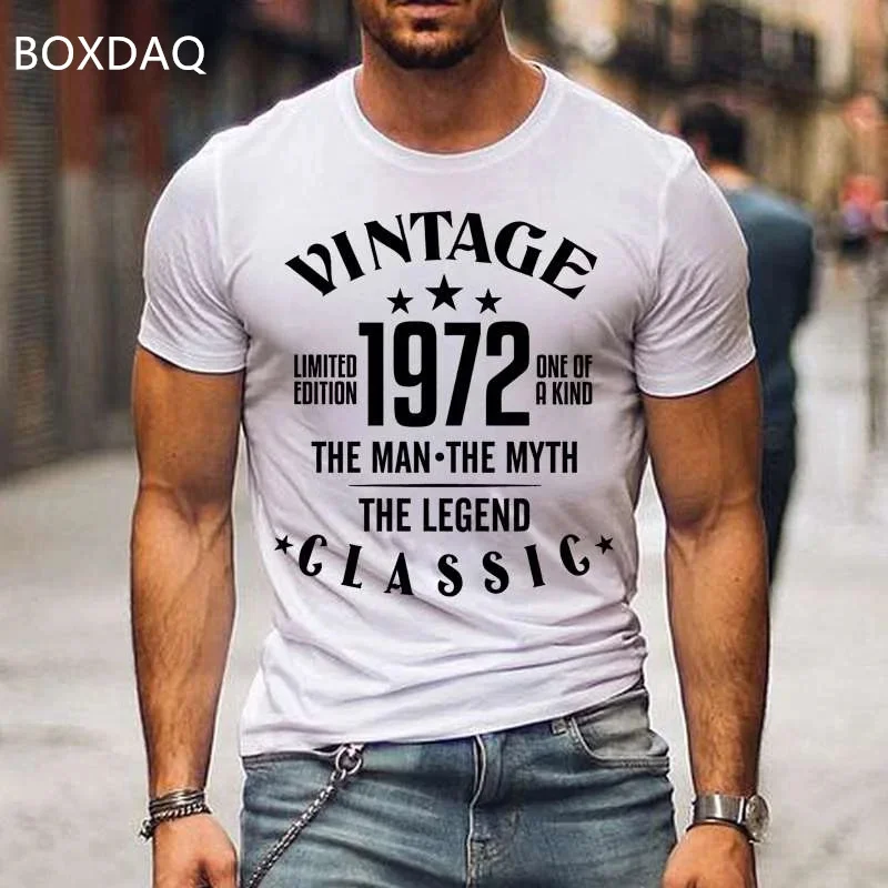 Vintage 1972 The Men's T-Shirs Outdoor Sports Tops Loose Casual O-Neck Short Sleeve Quick Dry T Shirts English Letter Print