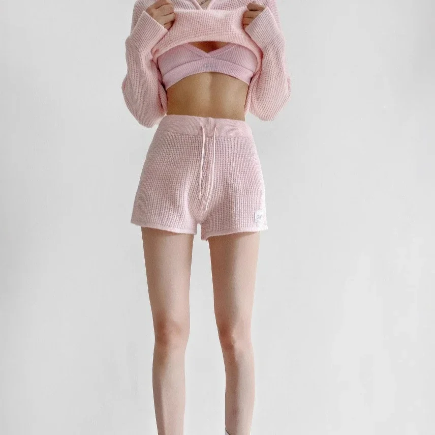 

2025 New Waffle Polar Fleece Shorts - High Waist Cycling Gym Women's Athletic Shorts with Y2K Sporty Style for Spring/Summer