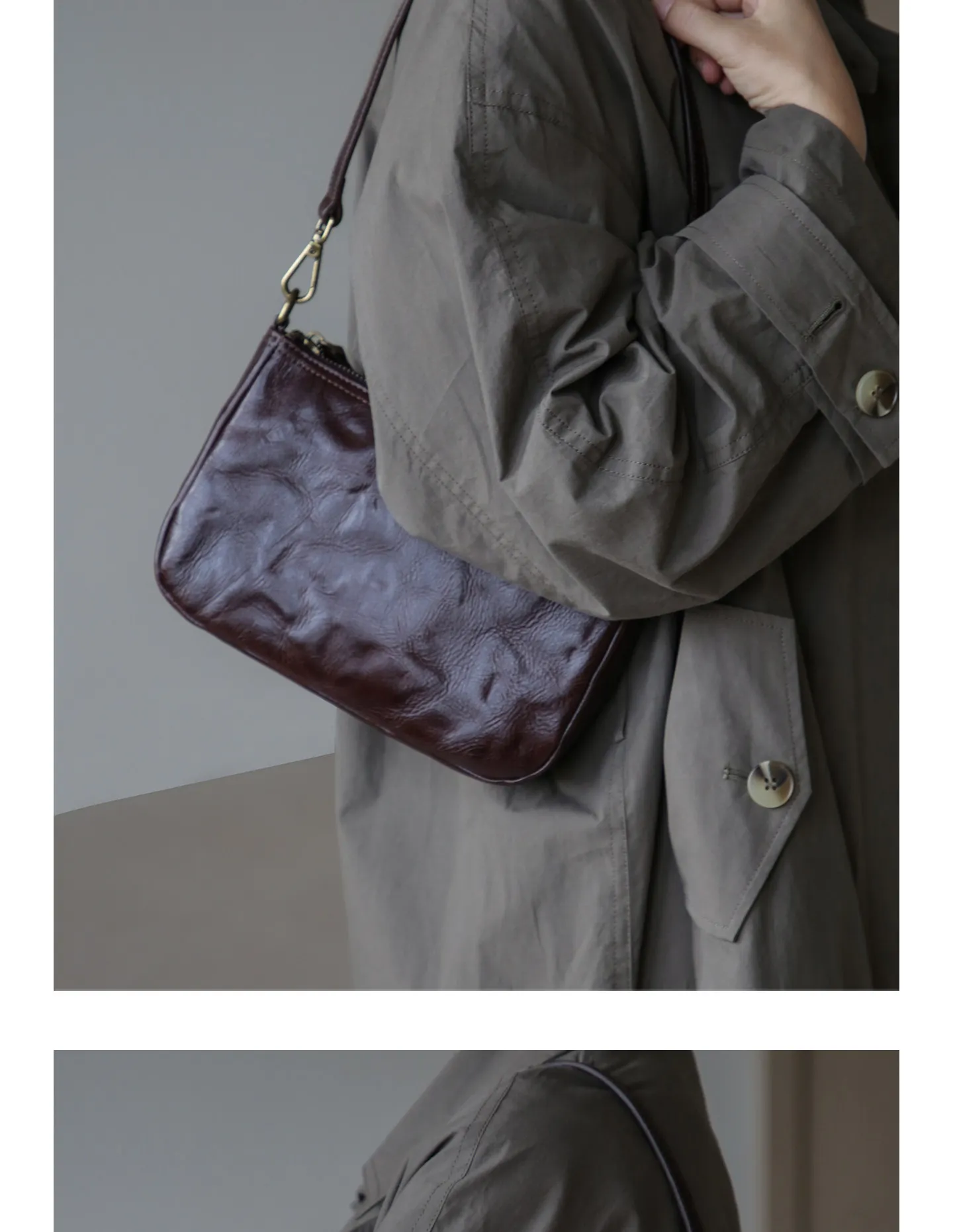 PNDME Vintage-Designer-Handtasche, handgefertigt, plissiert, aus pflanzlich gegerbtem Rindsleder, Damen-Umhängetasche, schlicht, lässig, aus echtem Leder, Unterarmtasche – Detail 4