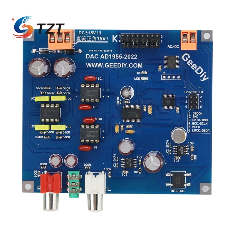 TZT GeeDiy AD1955 DAC Board Audio Decoder Board I2S/DSD Input 24Bit 192K DSD64 DSD128 (Standard Version/Upgraded Version)