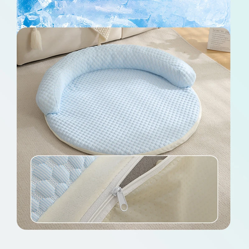 Round Summer Dog Bed Ice Silk Cooling Pet Mat Removeable Kennel Puppy Summer Cooling Fabric Dog Cat  Sleeping Bed Pet Cushion