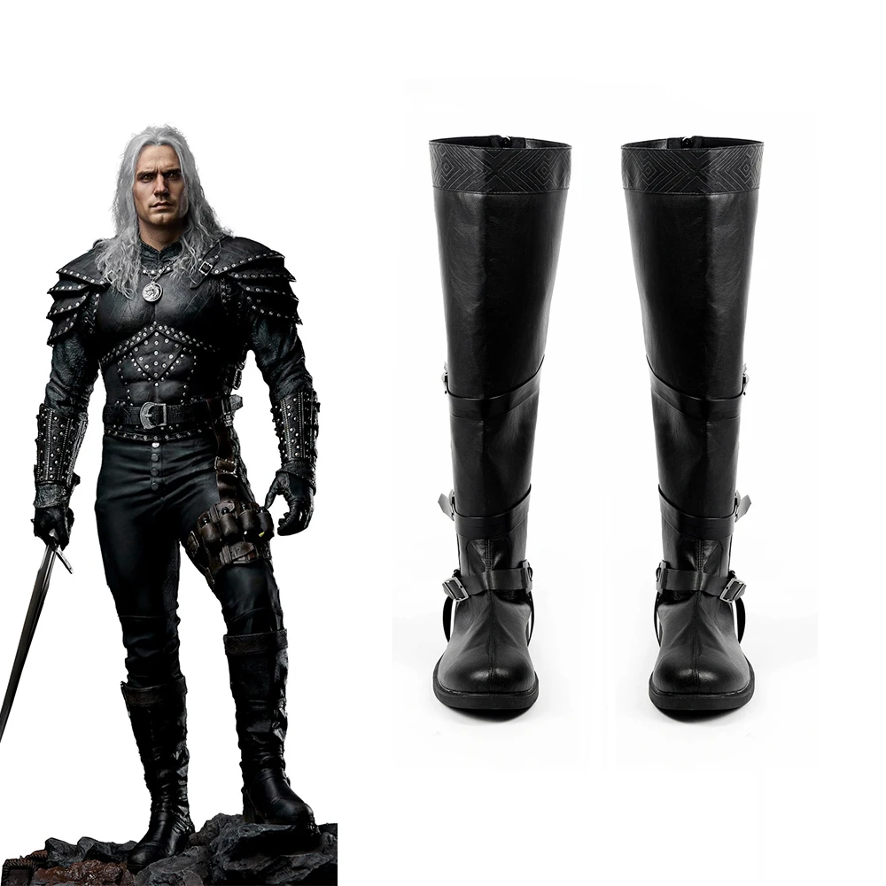 

Game Season 3 Geralt Cosplay Boots For Men Punk Vintage Black Leather Shoes Halloween Carnival Party Disguise Foot Accessories