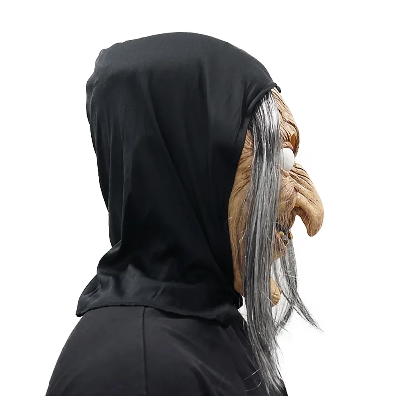 Adult Ugly Old Witch Mask Scary Women Latex with Hair Halloween Party Costume Cosplay  Props