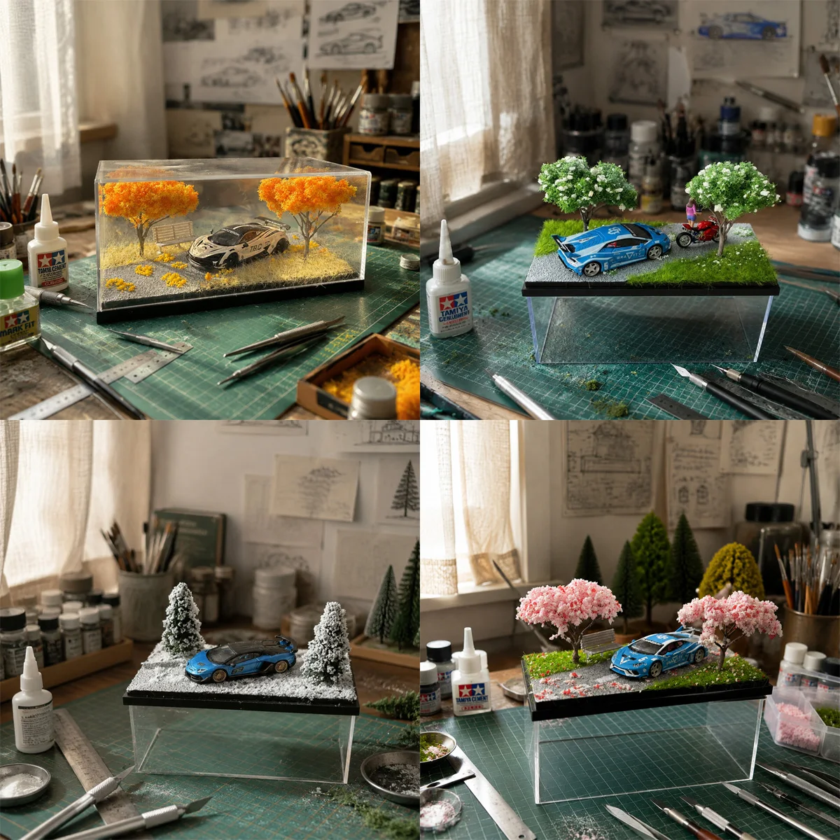 Maßstab 1:64 FourSeasonMiniDiorama Desktop-Mini-Ornament Automodell-Ausstellungsständer Mini-Fotografie-Schreibtischdekoration Sammler-Display