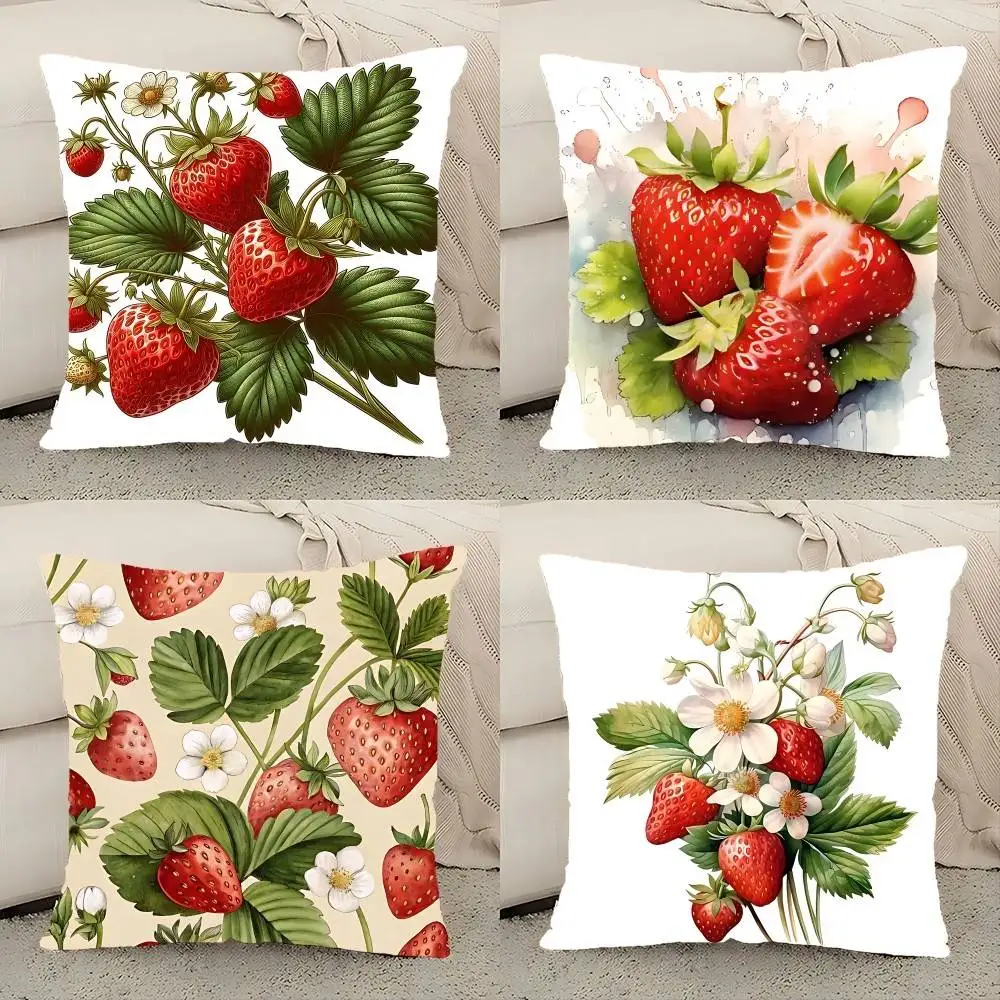Fruit Strawberry Print  Pillow Case Elegant Couple Home Living Room Bedroom Decorative Rectangle Pillowcase Sofa Cushion Cover