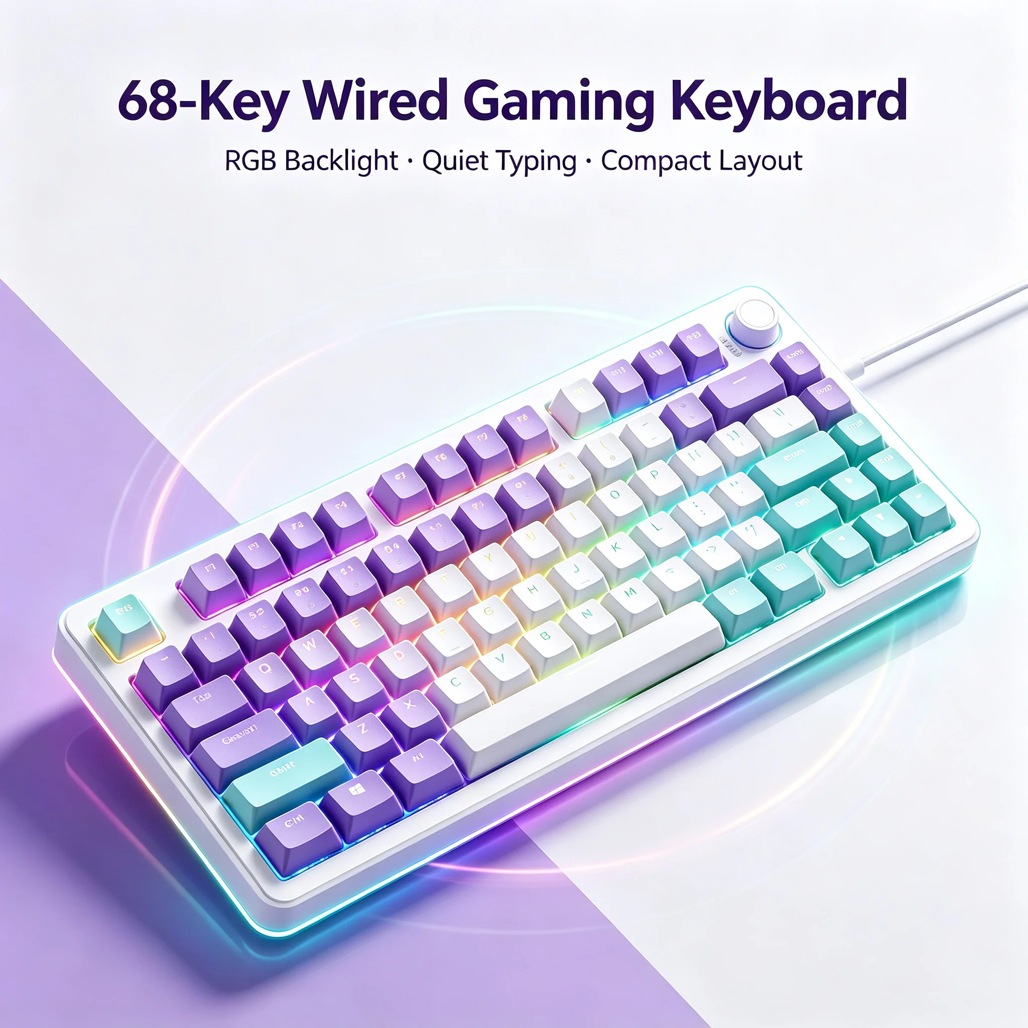 RGB Backlit 68Keys Ergonomic Compact Design Mechanical Feel Wired Keyboard Lightweight Portable Office/Gaming Mouse For Computer
