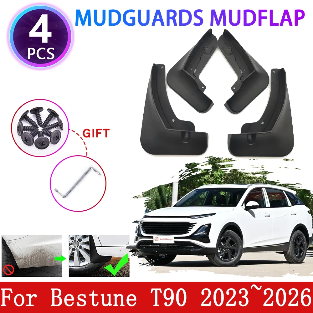 

For FAW Bestune T90 Accesories 2023~2025 2026 4pcs Car Front Rear Wheel Mudguard Mudflap Anti-slip Fender Mud Flaps Guard Cover