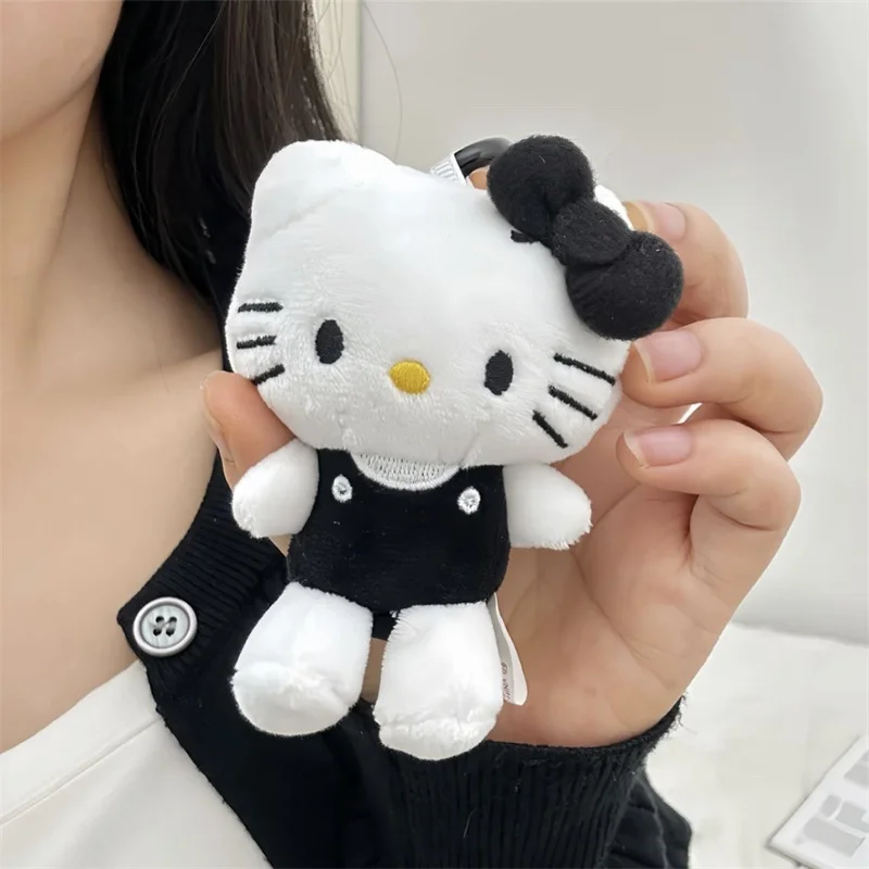 Kawaii Love Button Hello Kitty Pendant Cartoon High Beauty Car Keychain Children's Plush Doll Cute Girl Bag Pendant Gift