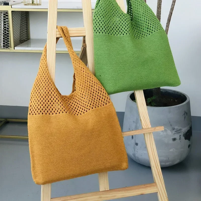 Bolsas de malha para mulheres, bolsas de grande capacidade, pacote feminino, bolsa de praia de verão