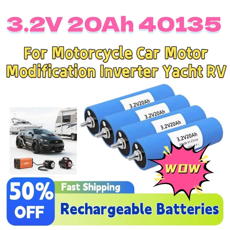 

Upgrade 1-4pcs 3.2V 20Ah 40135 LiFePO4 Battery C40 Lithium Phosphate for Motorcycle Car Motor Modification Inverter Yacht RV