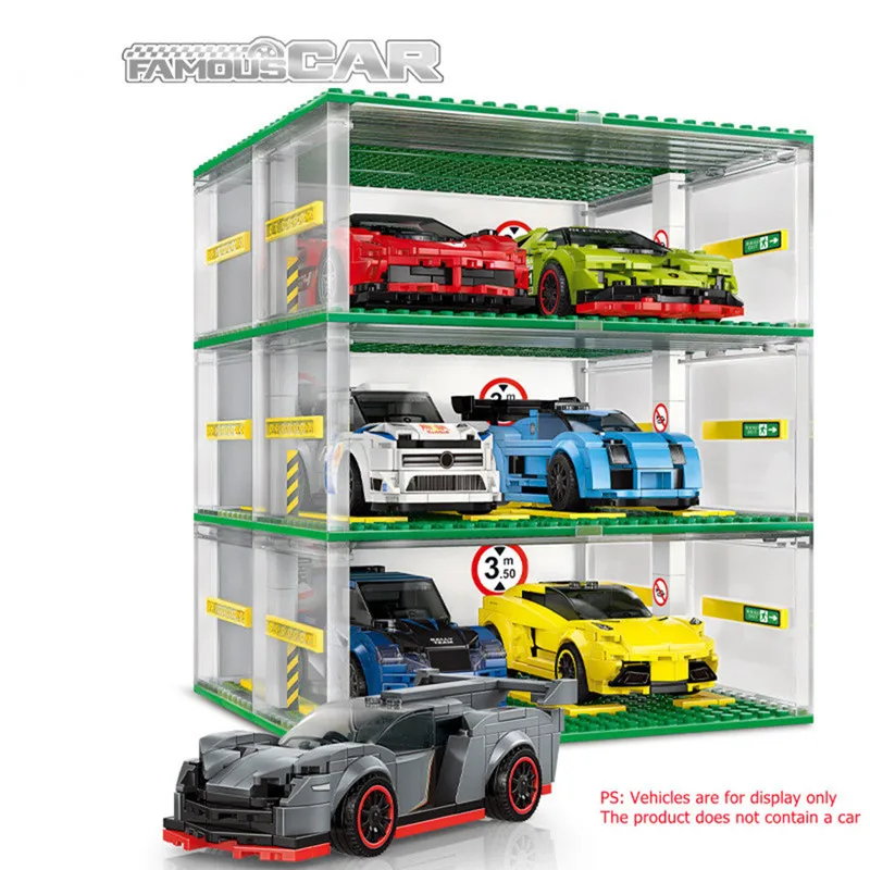 130pcs DIY Sports Car Garage Building Blocks Kits Technical Racing Vehicle Storage Display Cabinet Bricks Toys Kids Toys Boys