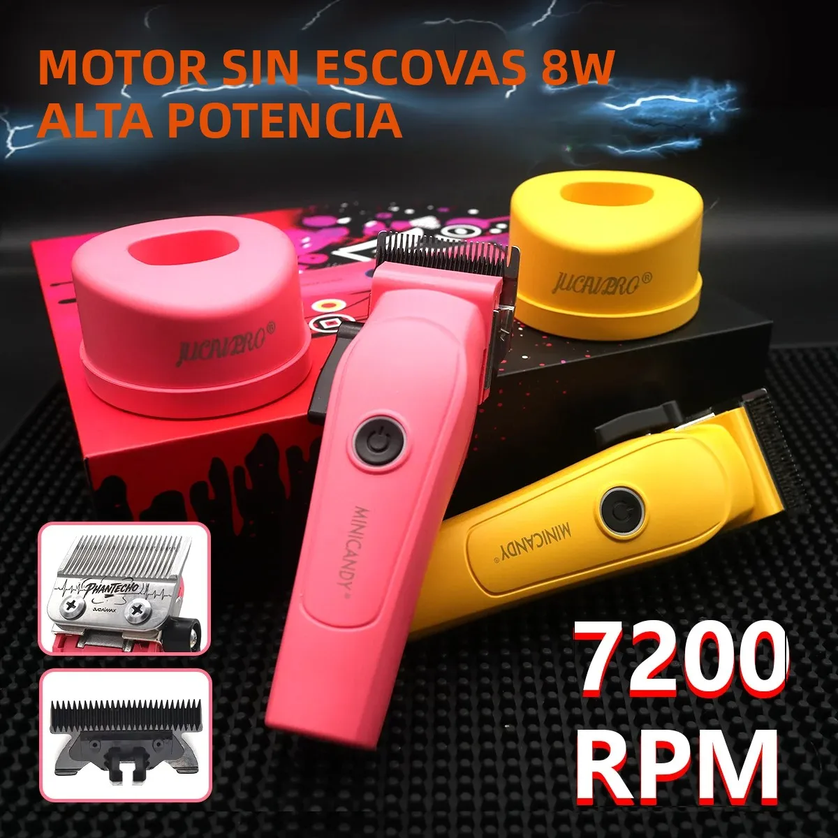 JUCAI Mini Candy JC-06 cortadora de pelo profesional, cuchilla que se desvanece, Motor sin escobillas de 7200RPM con cargador de Base, máquina para cortar cabello de 3200mhA