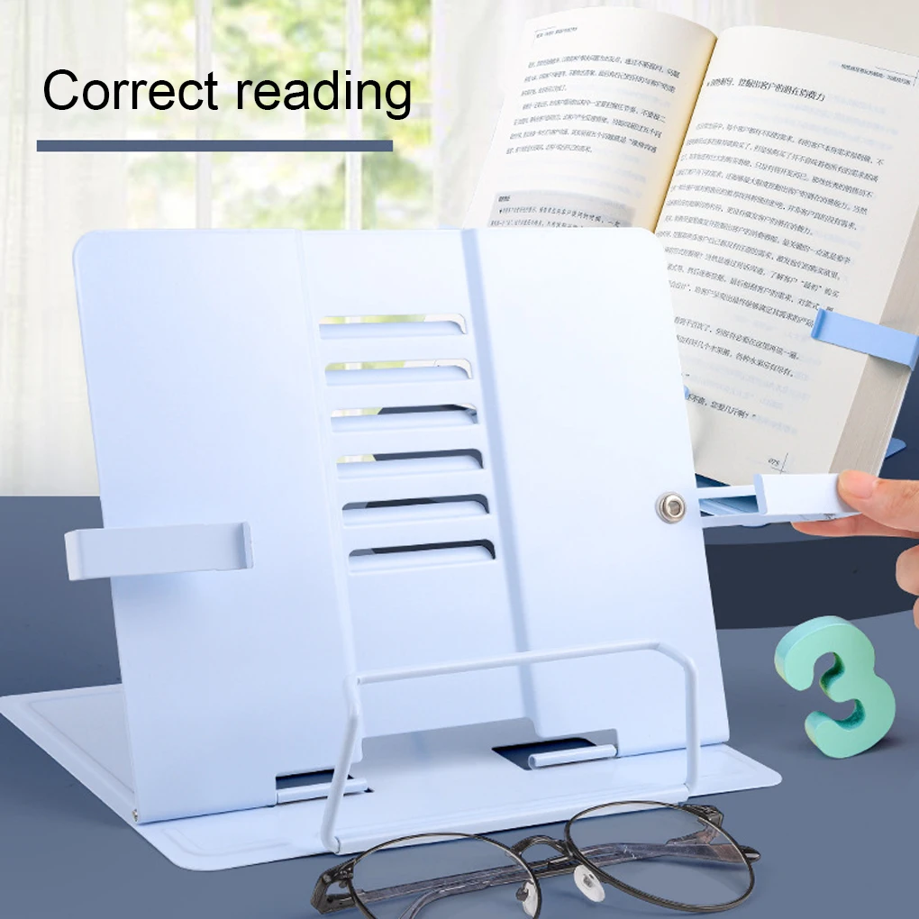 Metal Book Stand Eye Protection Folding Reading Rest Stand Cookbook Holder Document Clamp Portable Collapsible Book