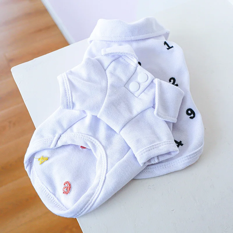 Embroidery Letter Dog Clothes Polo Shirts Dogs Clothing Cat Small Breathable Cute Thin Summer White Fashion