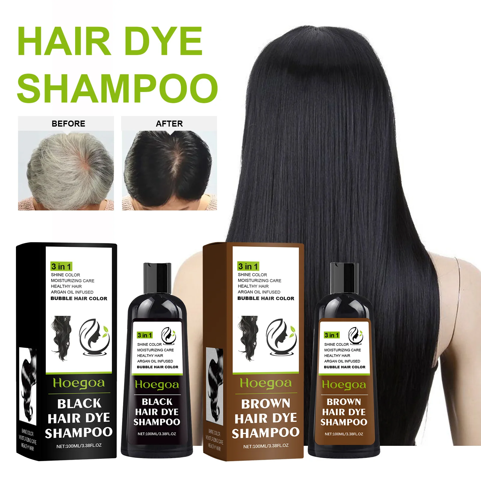 Plant Hair Dye Shampoo Natural Plant Bubble Hair Dye Gray White to Black Long Lasting Coloring Fashion Style Hair Care For Unise