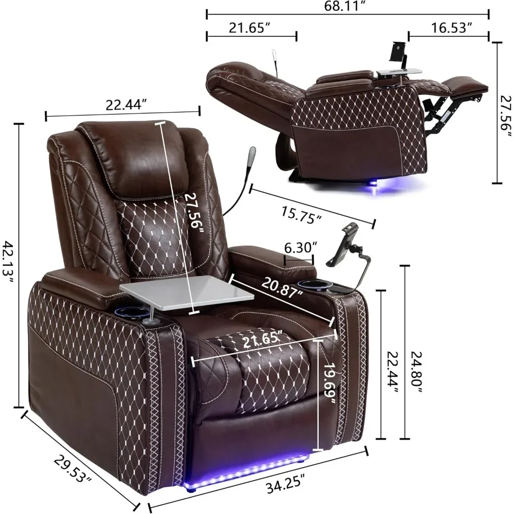 Power Zero Gravity fauteuil voor volwassenen met slimme bekerhouders, USB-poorten, verborgen armopslag, dienbladtafel, woonkamerstoelen