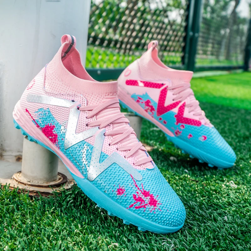 Mode Graffiti Roze Heren Voetbalschoenen Professionele Training Dames Sportschoenen Comfortabele Hoge Tf/Fg Voetbalschoenen Heren