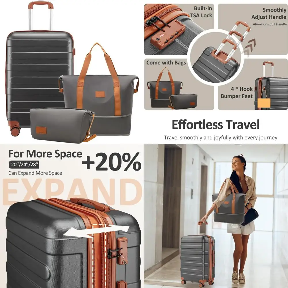 Lightweight Spinner Luggage Set with TSA Lock: 3-Piece Hard Shell Suitcases for Travel - 20, 24, and 28 Carry-On and Check-In Op