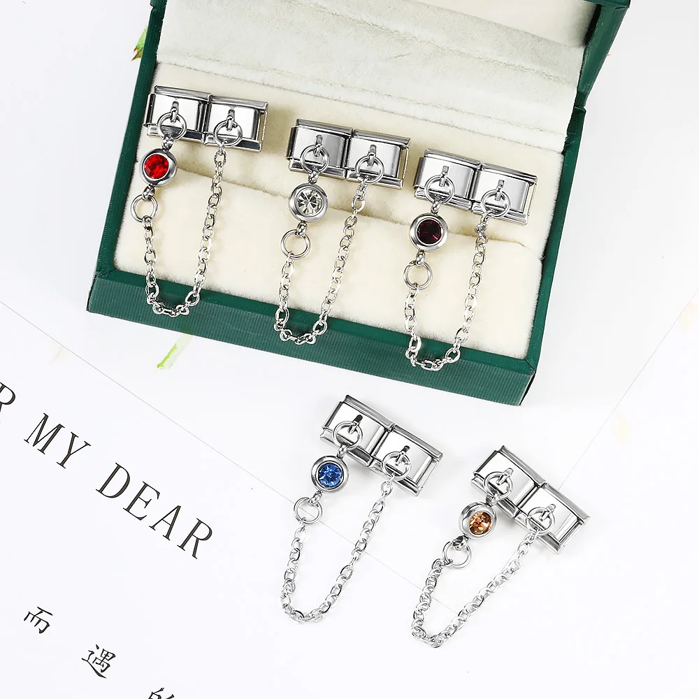 12 Farben Runde CZ Geburtsstein-Kettenglieder Italienischer Charm Passend für 9mm Edelstahl-Armbänder Damen Herren Schmuck DIY Perlen – Detail 5