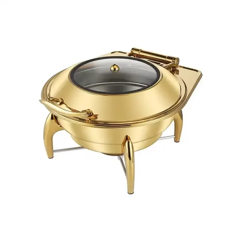 Large Capacity Buffet Stove Foldable Tableware Warmer Hotel Round Gold Chafing Dishes Buffet Chafer