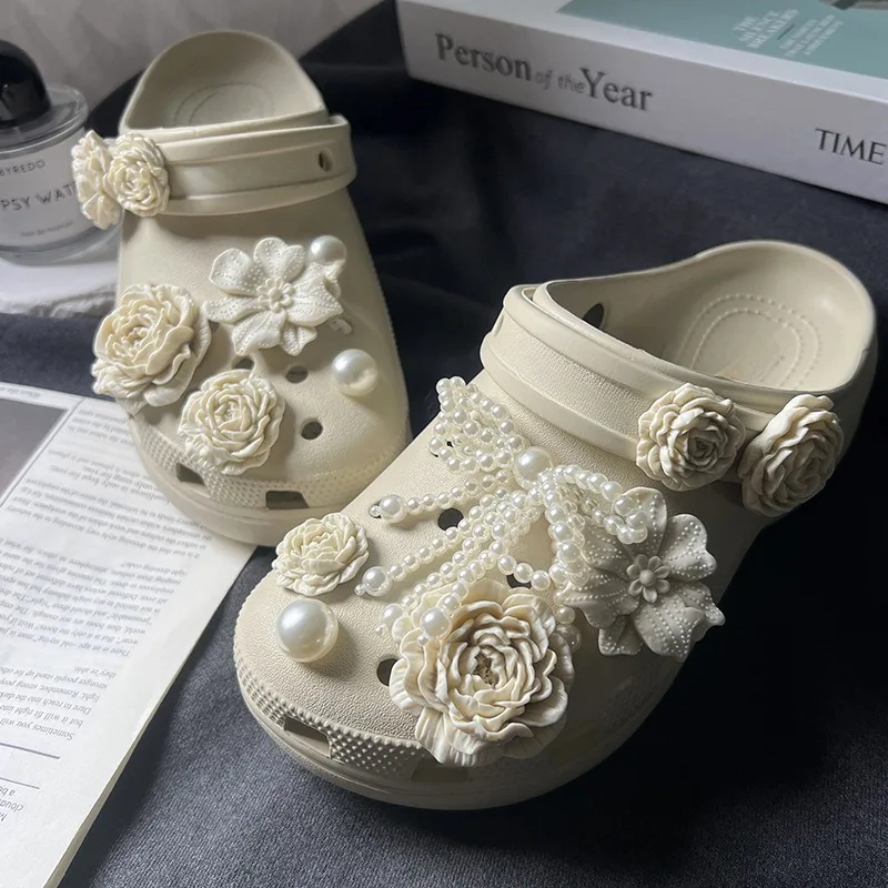 14 шт., модные подвески для обуви, набор аксессуаров, пряжка для обуви с отверстиями, летний жемчужный букет с рододерном, сделай сам, 3D украшения для обуви