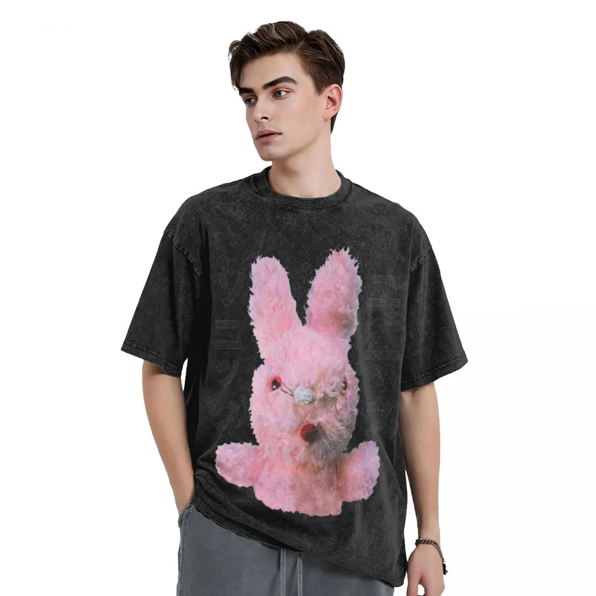 Dirty Bunny Japanese Sonic Youth T Shirt Hip Hop Washed Cotton Oversize T-Shirt for Men Women Tops Streetwear Printed Tee Shirt