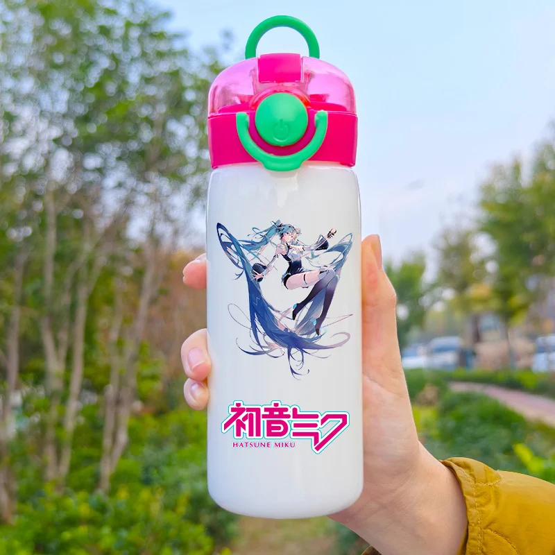 Hatsune-Bouteille d'Eau en Plastique de Grande Capacité, Gourde Portable Transparente, avec Paille, pour Sports de Plein Air, pour Enfants, Cadeaux, 400ml