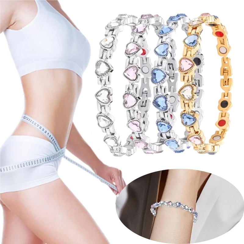 Fashion Love Heart Cubic Zirconia Weight Loss Bangle Energy Magnets Slimming Bracelets for Women Health Care Couple Jewelry