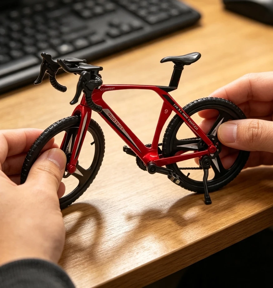 Simulation Track Road Bike Model Ornament, Mini Bicycle Tabletop Decor, Metal Craft Home Office Display Collectible Gift