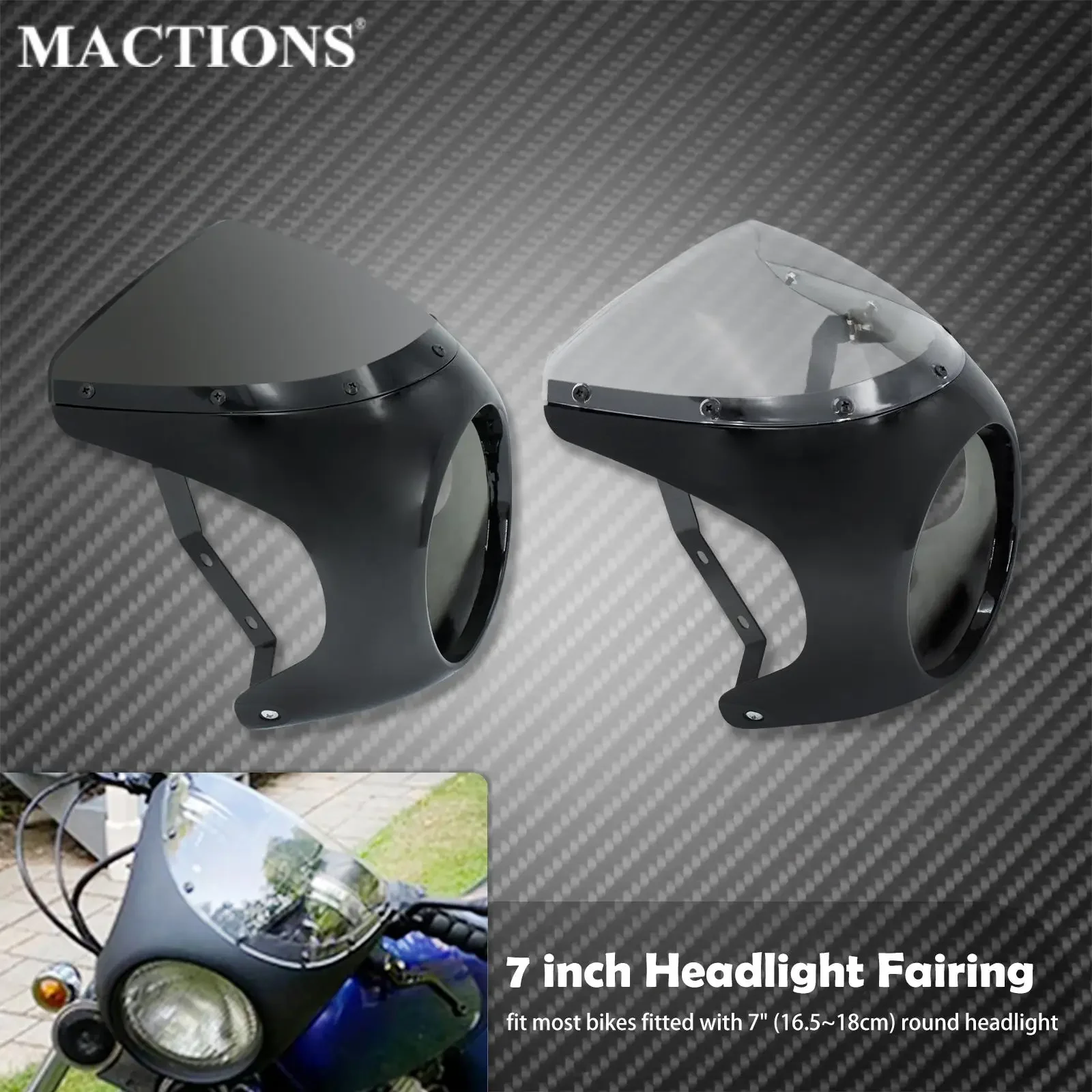 

Universal Motorcycle Cafe Racer 7inch Headlight Handlebar Fairing Windshield Black Clear For Harley Sportster XL 1200 883 Dyna