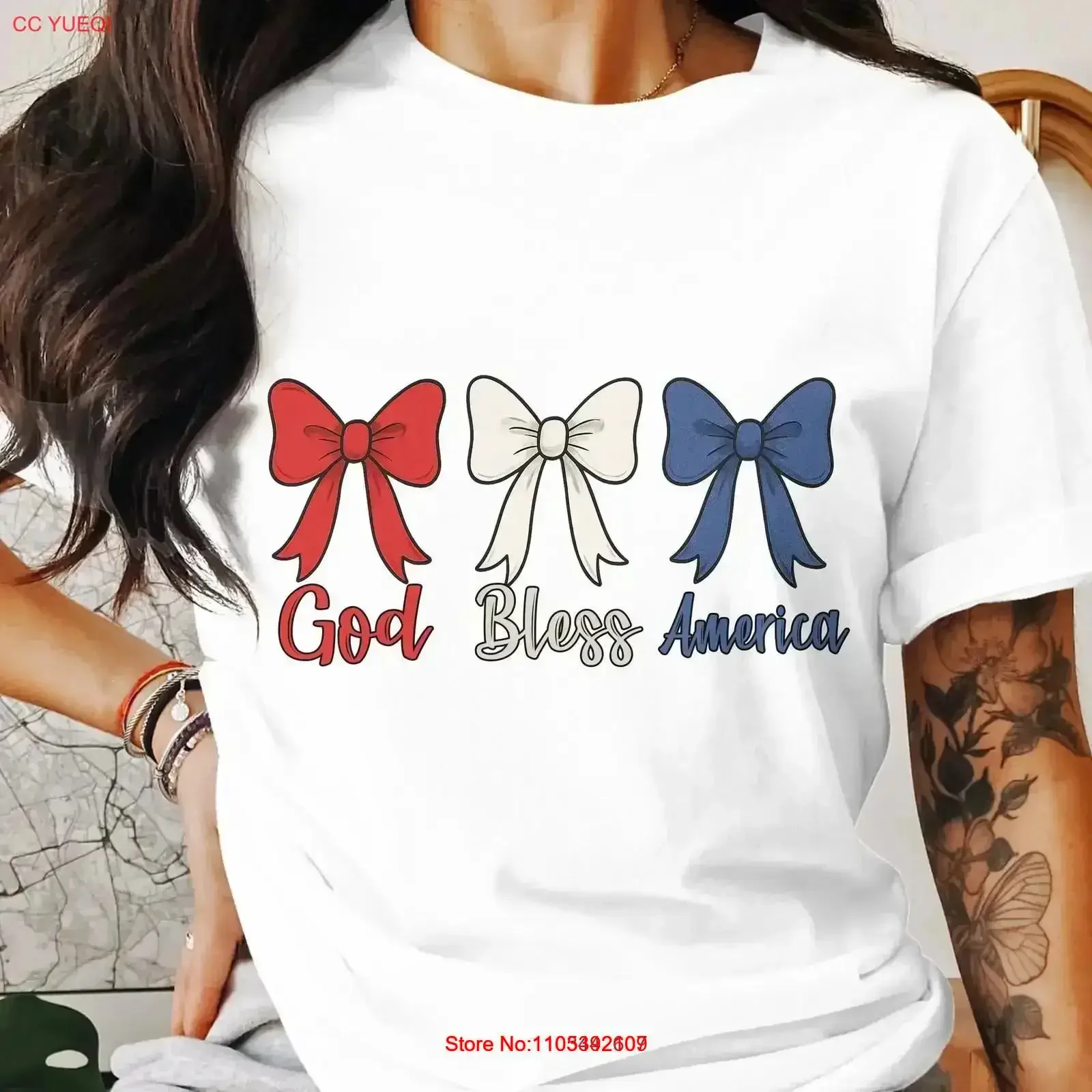 God Bless America Bows Patriotic T Shirt USA Pride Fourth of July Apparel American Flag Celebration Red White Blue vintage