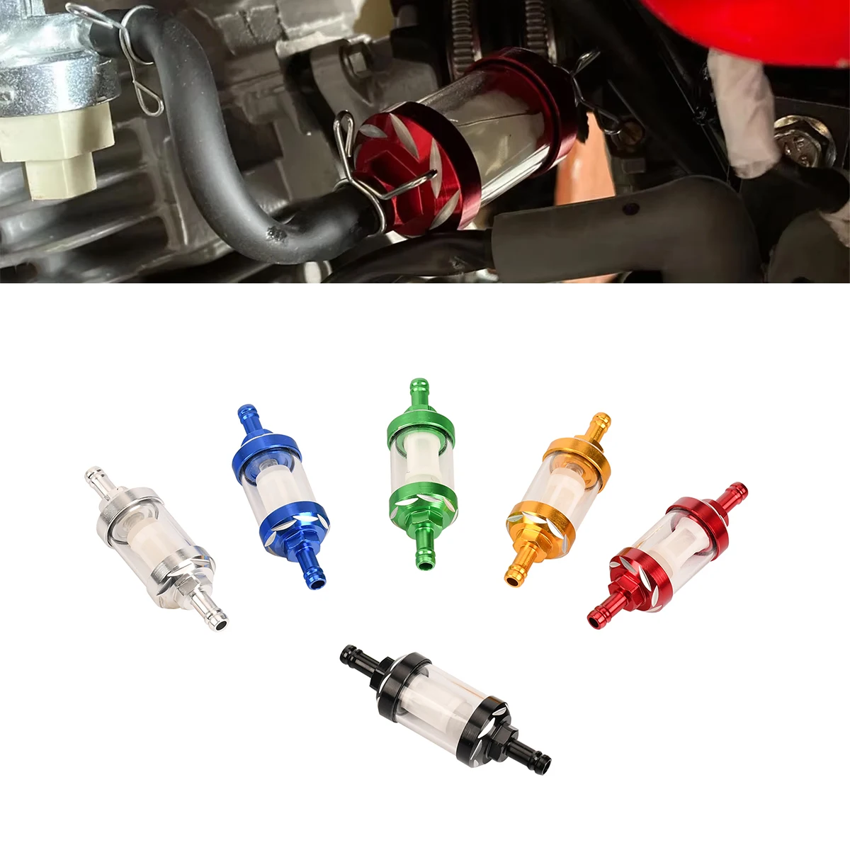 8mm CNC Aluminum Alloy Glass Gas Fuel Motorcycle Oil Filter For Dirt Pit Bike 125/140/150/160cc CRF70 90 110 TTR100 110