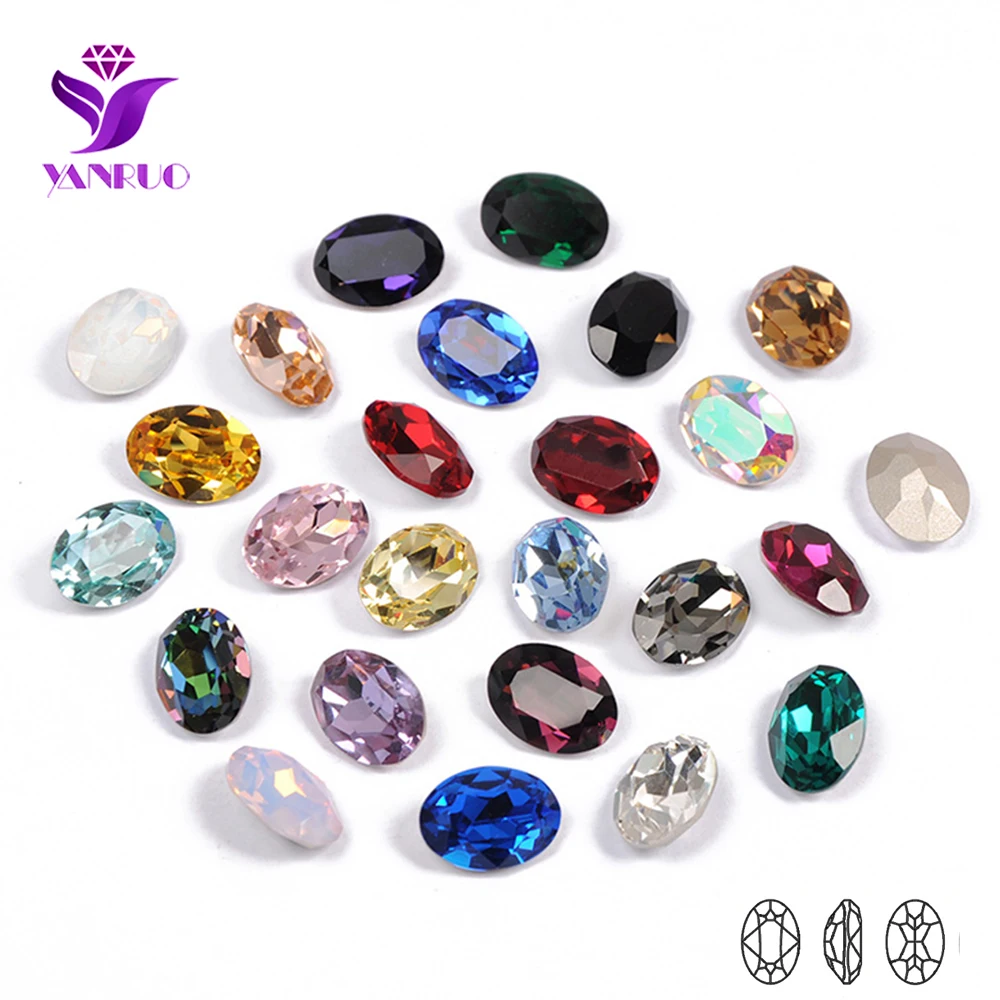 YANRUO 4120 Oval Pointback K9 Hohe Qualität Anpassen Kristall Strass Keine Klaue Setiing Nähen Edelsteine Steine Für Kleid