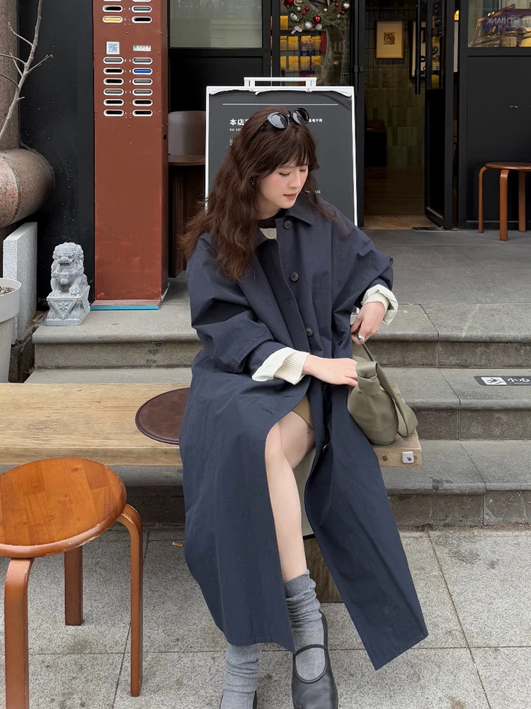 Leren trenchcoat voor dames Ultravioletbestendig Boho Back Denim Windbreakers gevoerd Nieuwste overknee aankomst van middelbare leeftijd geperst