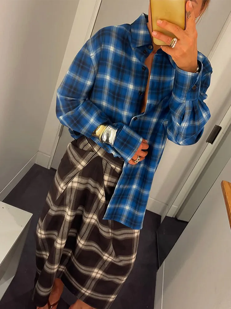 Frauen Karierten Midi Rock Mode Hohe Taille Gefaltete Unregelmäßige Schlanke Mittlere Länge Rock Casual Täglichen Pendeln Streetwear Outfit