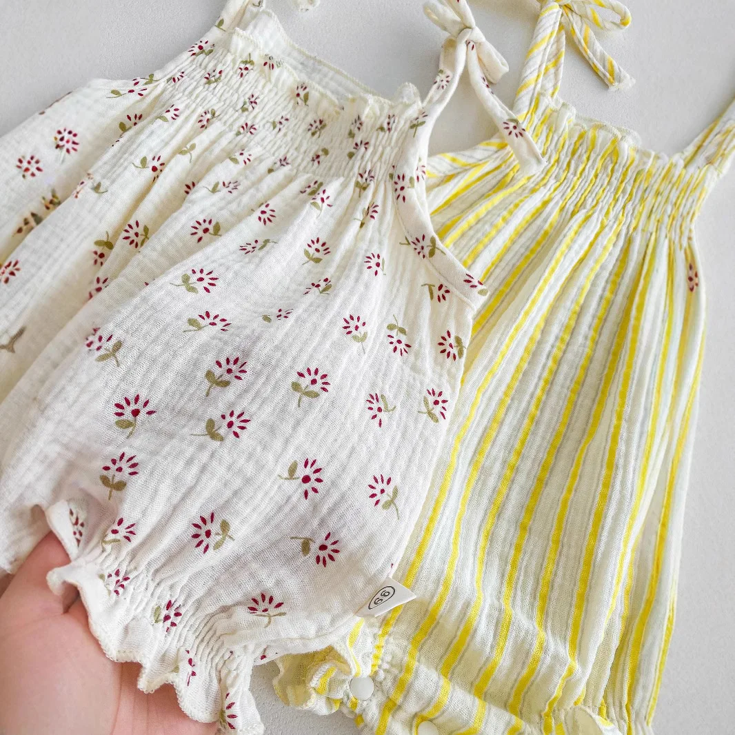 2025 Summer New Baby Girl Sleeveless Sling Bodysuit Cotton Infant Cute Floral Thin Sweet Jumpsuit Newborn Toddler Clothes 0-24M