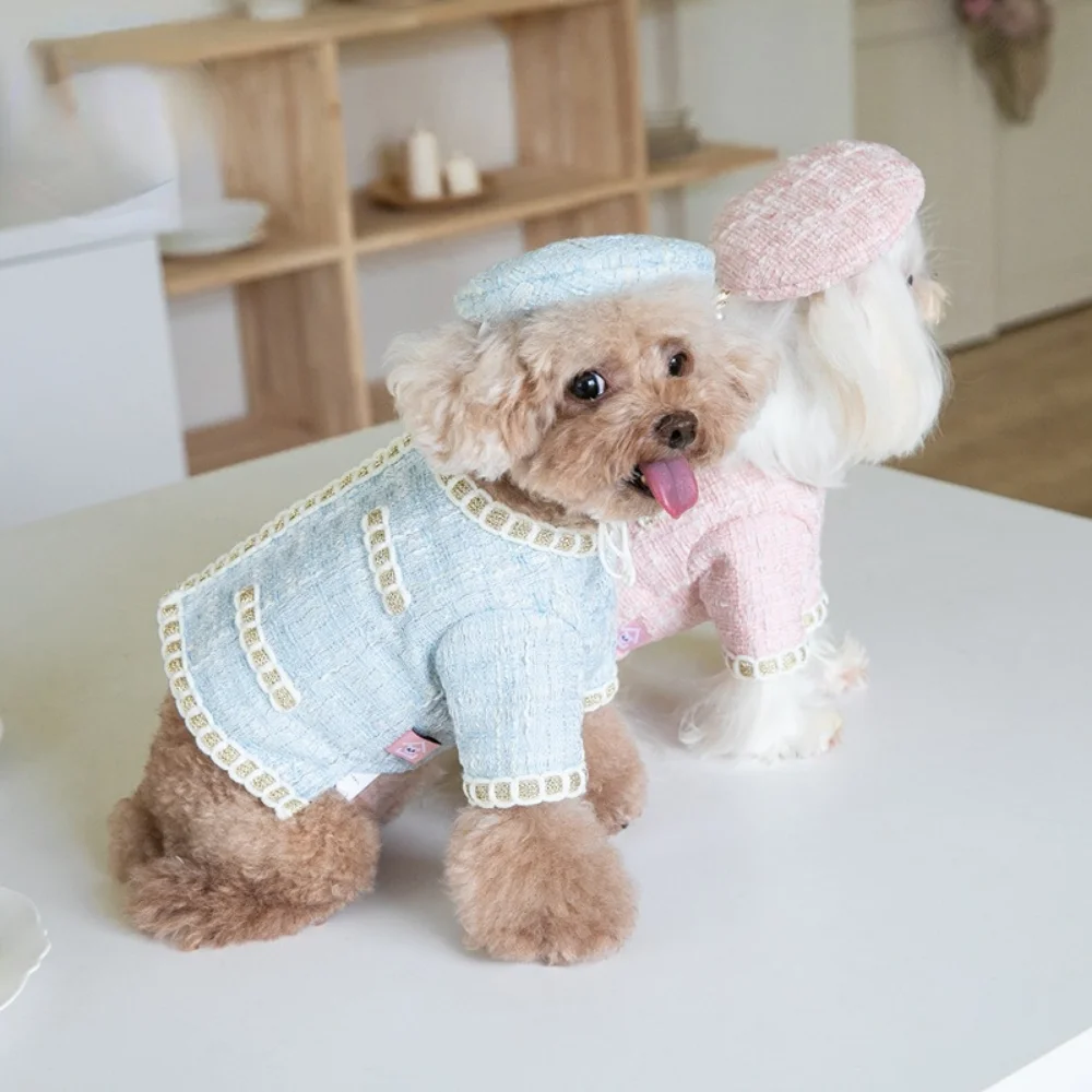 Autumn Winter Pet Woolen Clothes Cute Blouse Set Plush Coat Cat Dog Teddy Yorkshire Maltese with Hat Dog Costume Puppy Clothes