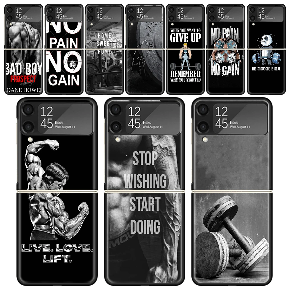 Bodybuilding Gym Fitness Muscle For Samsung Galaxy Z Flip 6 5 4 3 5G Black Phone Case Flip6 Flip5 Flip4 Flip3 Cover Shockproof H