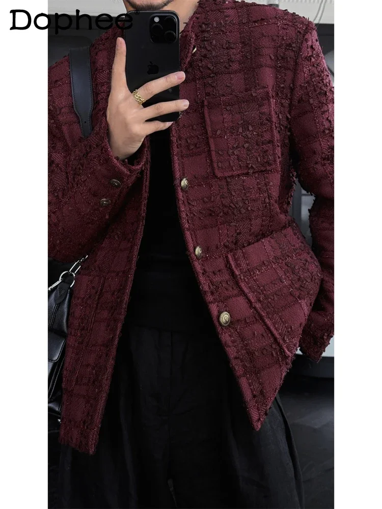 

Men's 2024 Autumn Winter New High-end Coats Small Fragrant Trendy Padded Jackets Tweed Masculinity Long Sleeve Solid Color Tops