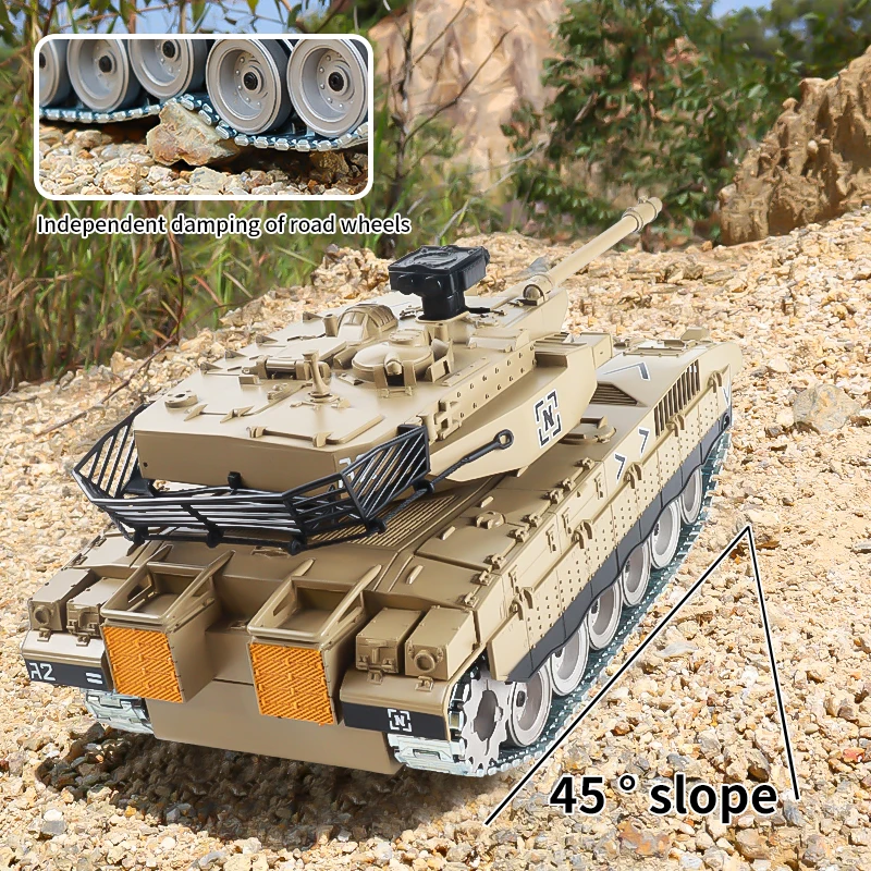 TD RC Tank 1/18 simulación de Israel Merkava MK4 tanque de batalla principal, pistas de Metal, Matchmaking atlético, tiro, Radio, camión militar