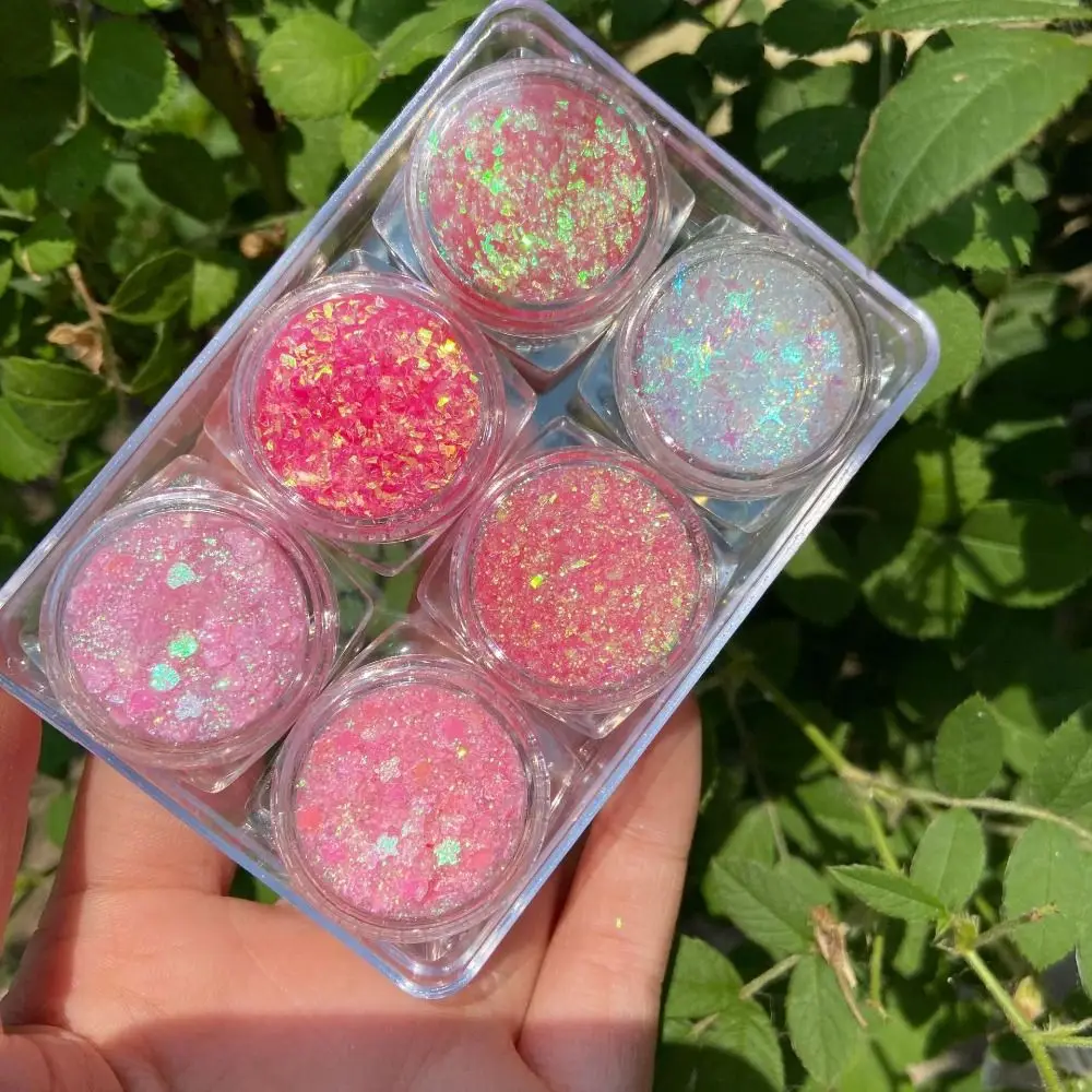 6Jars/Set Cute Colorful Eyeshadow Glitter Gel Stage No Glue Required Heart Star Moon Sequins Face Hair Body Nail Glitter Gel