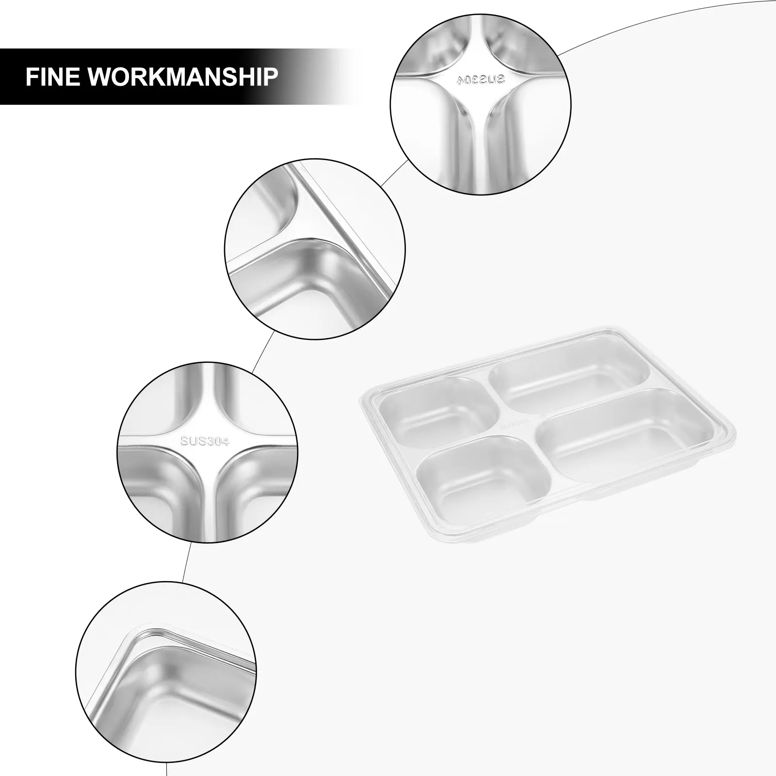 

304 Stainless Steel Dining Plate Divided Food Tray Safe Hygienic Grade Material Camping Picnic Travel Outdoor Activities Fall