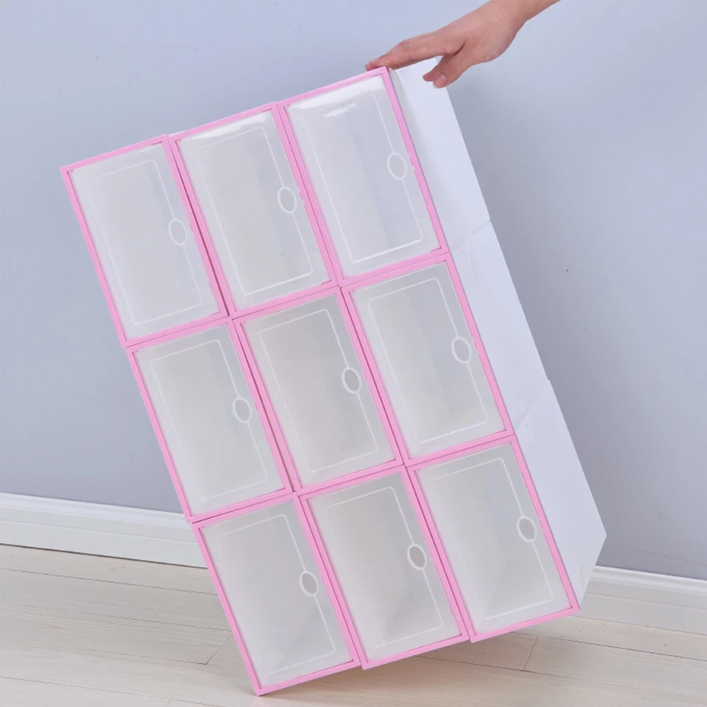

4pcs Stackable Plastic Boxes Foldable With Lid Space-Saving Pp Shoe Boxes For Home Office Use Lightweight Dust-Proof Storage
