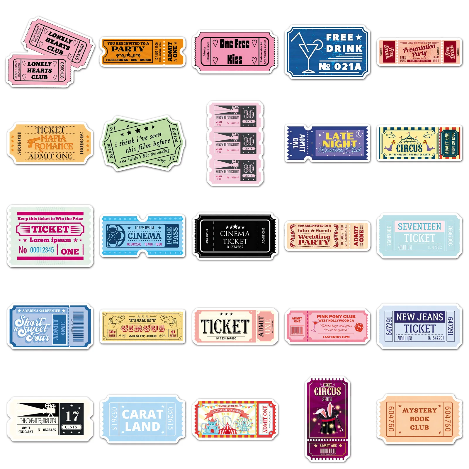 50/100Pcs HD Vintage Creative Ticket Stickers Removable DIY for Scrapbook Suitcase Guitar Diary Stationery Box Storage Box Phone