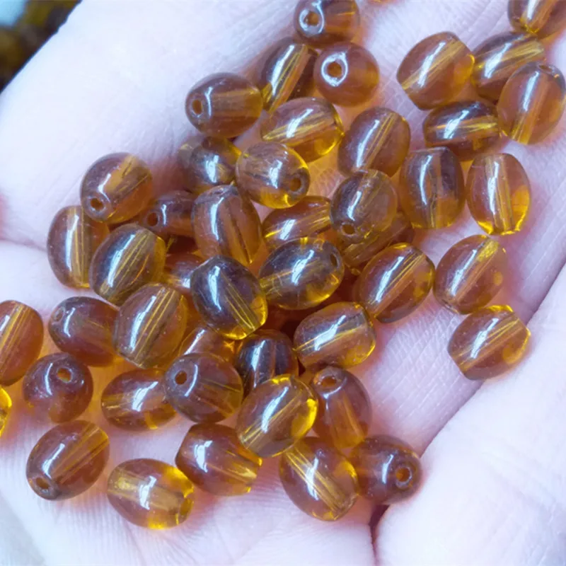 100pcs/set 6 * 7.5mm Natural Glass Material Jade Amber Rice Beads Loose Imitation Amber Loose Batch DIY Beads