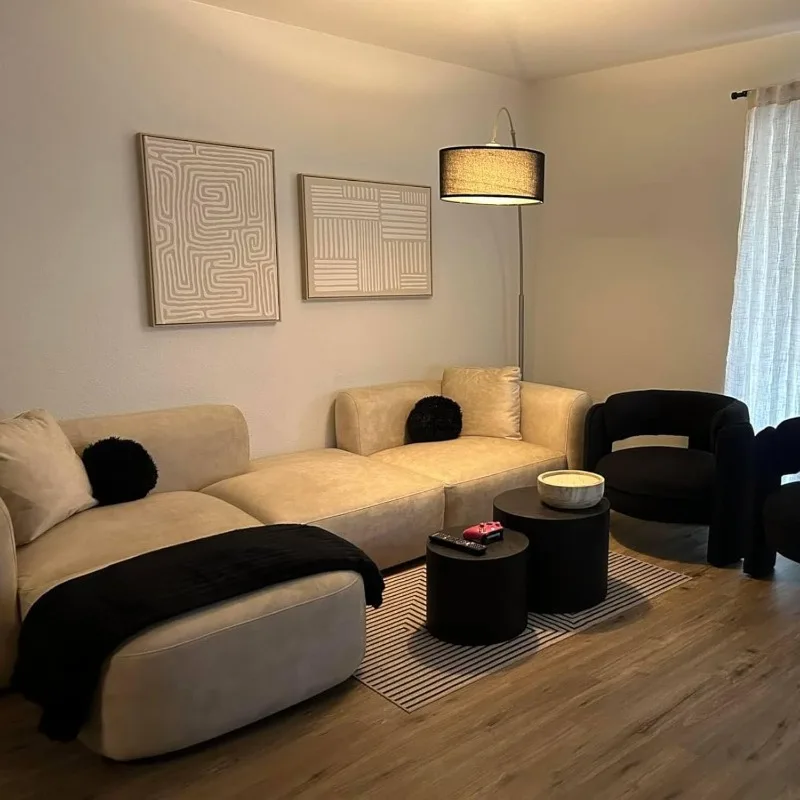 أريكة مخملية فاخرة وحديثة ضيقة منحنية من الخلف، أريكة مريحة على الطراز البسيط لشقة غرفة المعيشة، 4 مقاعد مقطعية #5