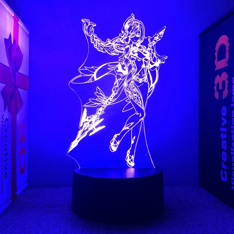 Genshin Impact Figure Shenhe 3d Led Night Light For Bedroom Customizable Heroes Acrylic Lamp Bedside Decor Children's Gift