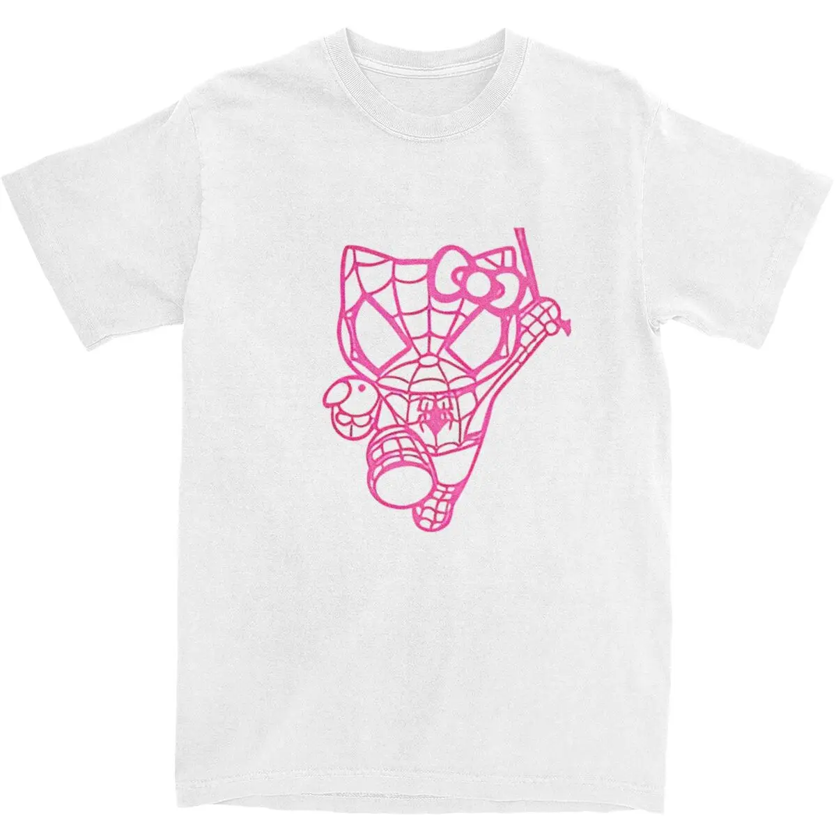 

Розовая футболка Sanrio Hello Kitty с рисунком Человека-паука, модные футболки с короткими рукавами, винтажные топы, пляжные хлопковые футболки большого размера с круглым вырезом