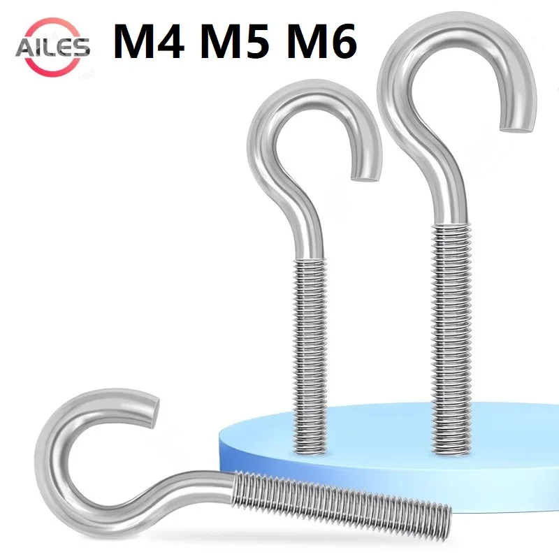 304 Stainless Steel M4 M5 M6 Hook Screws C Shape Eyebolts Ring Hook 12mm 20mm 30mm 40mm 50mm 60mm 70mm 80mm 100mm 150mm Length